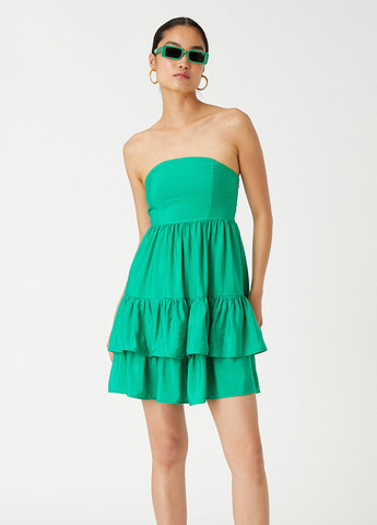 Зеленое кэжуал платье бандо, клеш KOTON однотонное