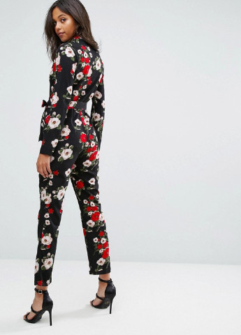 Комбинезон Missguided комбинезон-брюки цветочный чёрный кэжуал полиэстер
