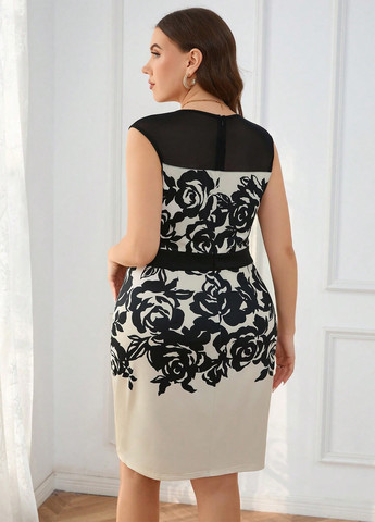 Черно-белое кэжуал, коктейльное платье футляр SHEIN розы