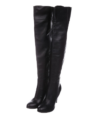 Женские черные сапоги ботфорты Sisley и на высоком каблуке