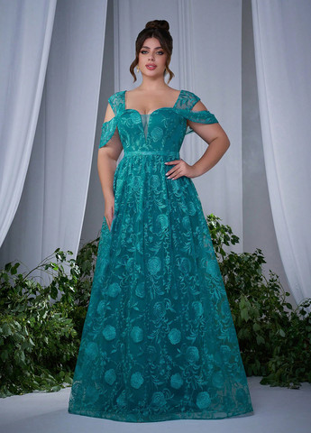 Смарагдова вечірня сукня з пишною спідницею SHEIN однотонна