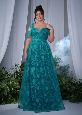 Смарагдова вечірня сукня з пишною спідницею SHEIN однотонна