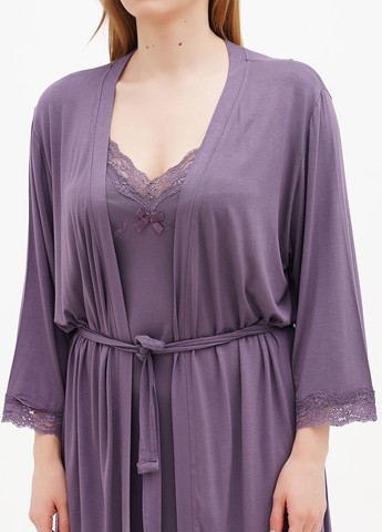 Фиолетовый демисезонный комплект (халат, ночная рубашка) Cotpark