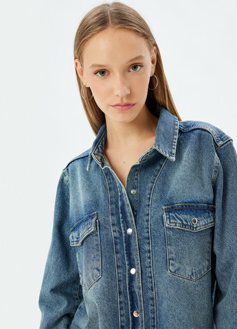 Синяя джинсовая рубашка однотонная KOTON