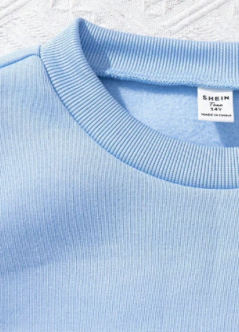SHEIN світшот напис блакитний кежуал поліестер, трикотаж