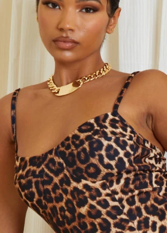 Комбинированное коктейльное платье футляр, с открытой спиной PrettyLittleThing леопардовый