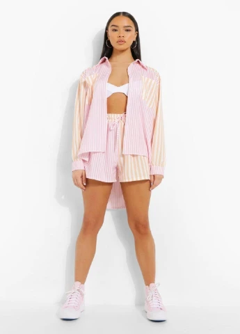 Розовая кэжуал рубашка в полоску Boohoo
