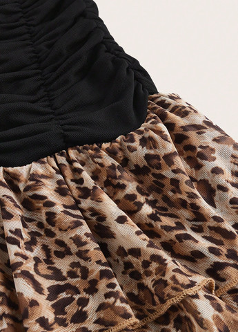 Чорна кежуал, коктейльна сукня з відкритими плечима SHEIN леопардовий