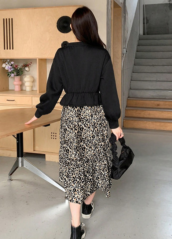 Комбінована кежуал сукня кльош SHEIN леопардовий