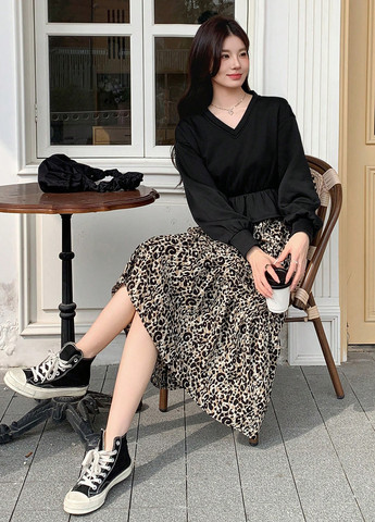 Комбінована кежуал сукня кльош SHEIN леопардовий