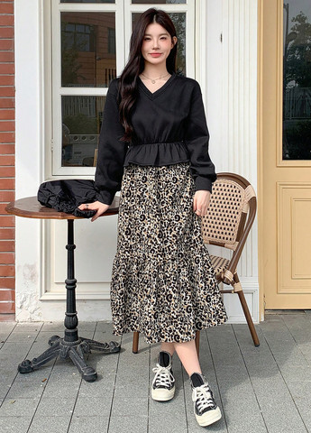 Комбінована кежуал сукня кльош SHEIN леопардовий