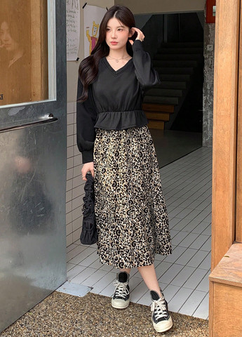 Комбінована кежуал сукня кльош SHEIN леопардовий