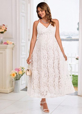 Кремовое праздничный платье для беременных на запах, а-силуэт SHEIN однотонное