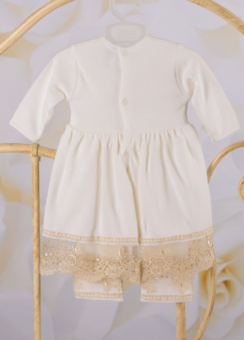 Молочный демисезонный комплект (платье, леггинсы, повязка, пинетки) BetiS