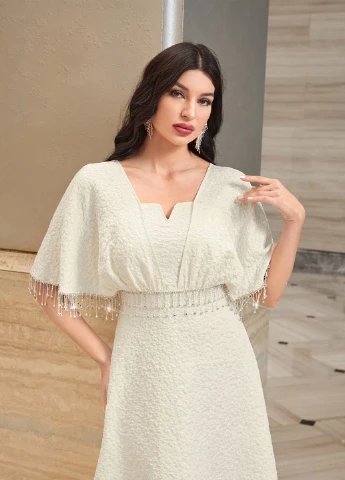 Молочна вечірня сукня а-силует, з відкритою спиною SHEIN однотонна