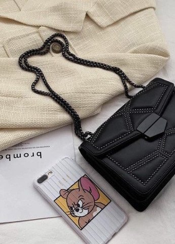Женская классическая сумочка кросс-боди на толстой цепочке с заклепками на три отдела черная NoName (251204156)