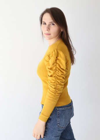 Желтый демисезонный свитер женский желтый приталенный с воланами на рукавах JEANSclub Приталенный