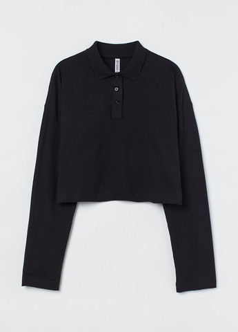 Женская черная футболка поло H&M однотонная