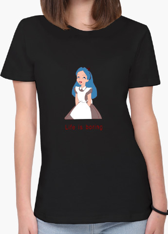 Чорна демісезон футболка жіноча аліса скукота дісней (disney) (8976-1435) xxl MobiPrint
