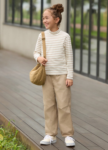 Бежевый демисезонный кэжуал лонгслив Uniqlo в полоску