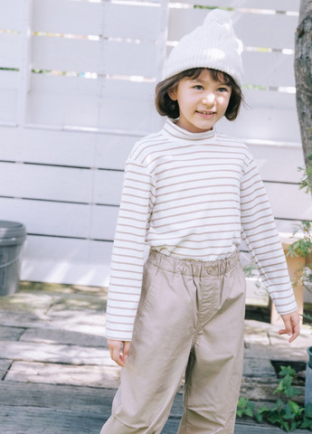 Бежевый демисезонный кэжуал лонгслив Uniqlo в полоску