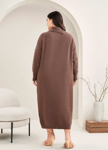 Коричневое кэжуал платье платье-свитер SHEIN однотонное