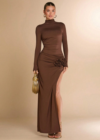 Коричнева кежуал сукня силуетна SHEIN однотонна