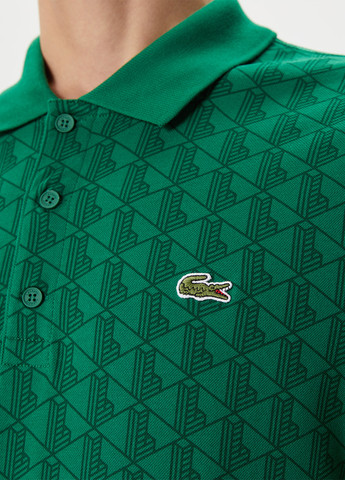 Зеленая футболка-поло для мужчин Lacoste с геометрическим узором