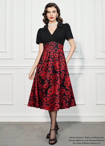 Черное кэжуал платье клеш, в стиле ампир SHEIN с абстрактным узором