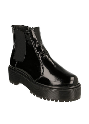 Черные женские ботинки челси без шнурков лаковые