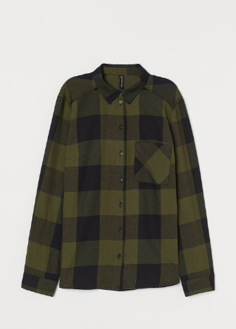 Оливковковая (хаки) кэжуал рубашка в клетку H&M