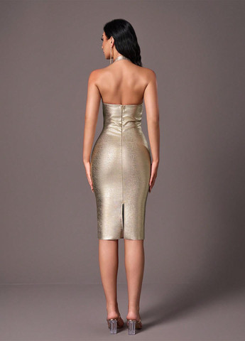 Золотой коктейльное платье футляр, с открытой спиной SHEIN однотонное