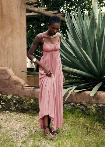 Розово-коричневое вечернее платье с открытой спиной, плиссированное SHEIN однотонное