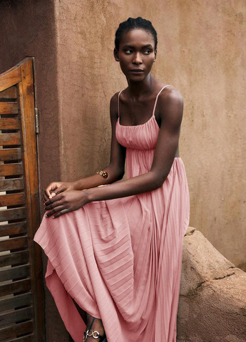 Розово-коричневое вечернее платье с открытой спиной, плиссированное SHEIN однотонное