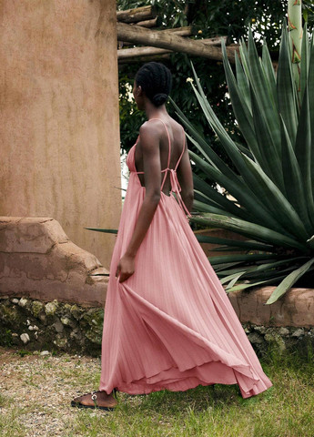 Розово-коричневое вечернее платье с открытой спиной, плиссированное SHEIN однотонное