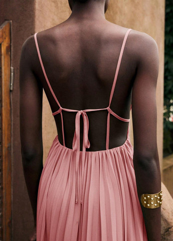 Розово-коричневое вечернее платье с открытой спиной, плиссированное SHEIN однотонное