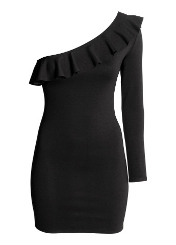 Черное коктейльное платье на одно плечо, футляр H&M