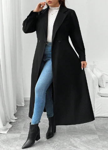 Черное демисезонное Пальто двубортное SHEIN