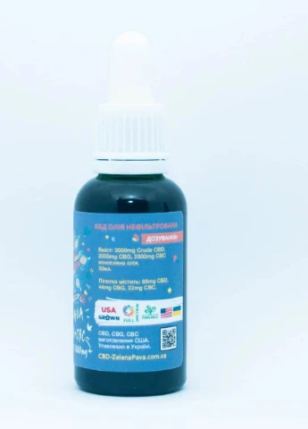 Медична олія конопляна 6000mg вміст CBD,CBG,CBC у флаконі 30ml Zelena Pava (USA/UA) FX (252548755)