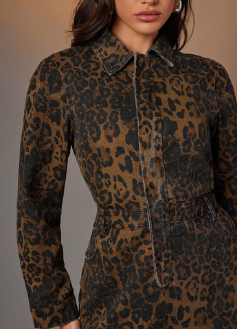 Комбинированное джинсовое, кэжуал платье рубашка SHEIN леопардовый