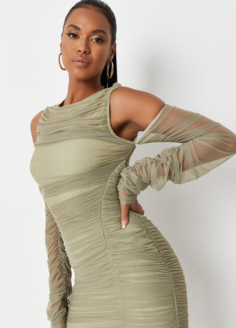 Серо-зеленое кэжуал платье с открытыми плечами, футляр Missguided однотонное