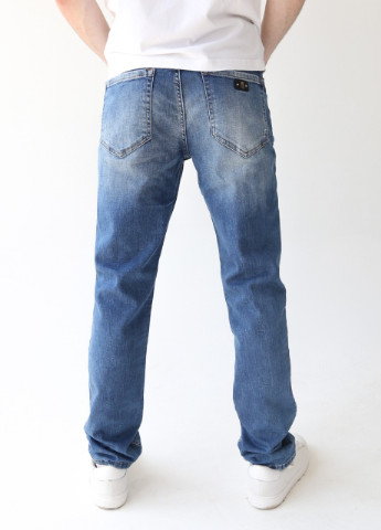 Синие демисезонные джинсы мужские синие слим с потертостями Slim JEANSclub