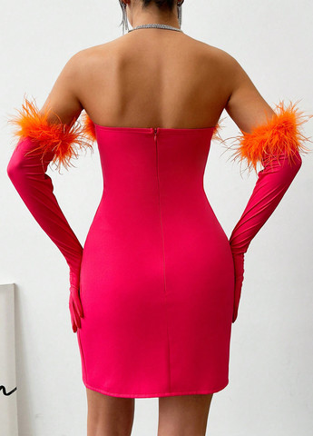 Малинова святковий сукня з відкритими плечима SHEIN однотонна