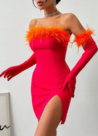 Малинова святковий сукня з відкритими плечима SHEIN однотонна