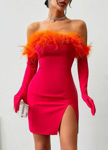 Малинова святковий сукня з відкритими плечима SHEIN однотонна