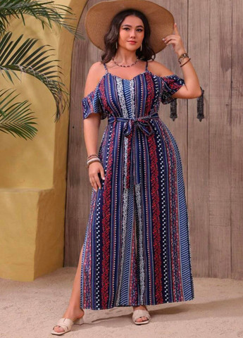 Комбинезон SHEIN комбинезон-брюки абстрактный комбинированный кэжуал полиэстер