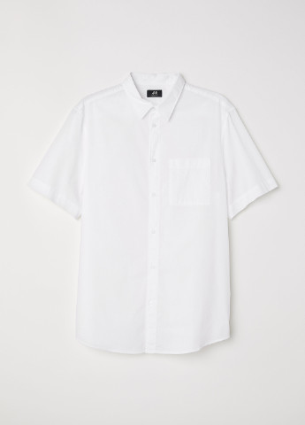 Белая кэжуал рубашка однотонная H&M с коротким рукавом