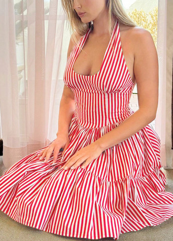 Комбінована кежуал сукня кльош, з відкритою спиною SHEIN в смужку