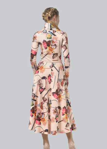 Персиковое деловое платье Lemon с цветочным принтом