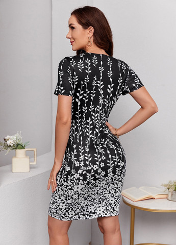 Черно-белое кэжуал платье футляр SHEIN с цветочным принтом